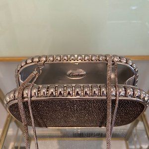 Judith Leiber Overture Cassandra Silver Metallic Embossed Minaudiere